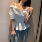 Elbow-sleeve Cold Shoulder Frill Trim Top