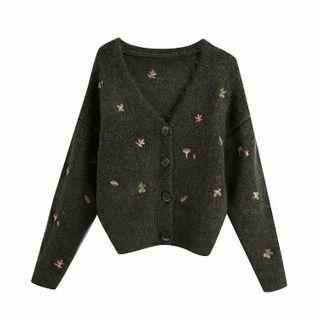Long Sleeve Embroidered V-neck Cardigan