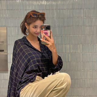 Sheer Oversized Checked Shirt
