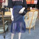 Ruffle Hem Hologram Midi Skirt
