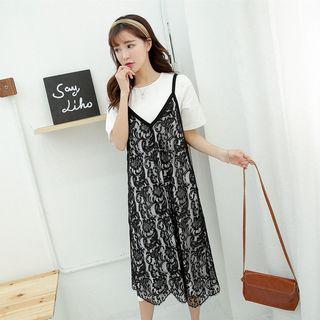 Set: T-shirt + Lace Suspender Dress