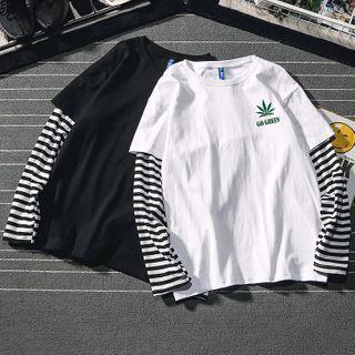 Mock Two-piece Leaf Long-sleeve T-shirt