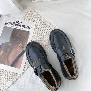 Buckled Fleece-lined Platform Faux Leather Shoes