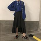 Plain Puff-sleeve Hoodie / Irregular Hem Midi A-line Skirt