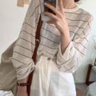 Long-sleeve Striped Sheer Knit Top As Shown In Figure - One Size