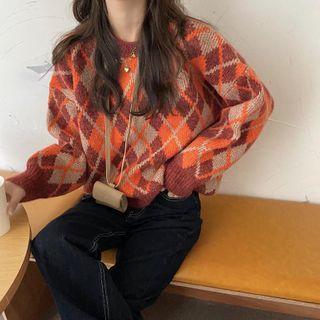 Round-neck Argyle Knit Sweater