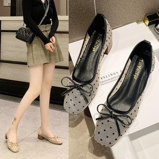 Bow-accent Dotted Block Heel Pumps