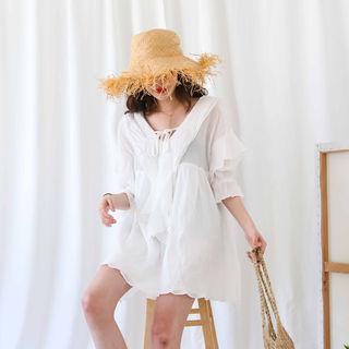 Tie-front Ruffle-trim Top