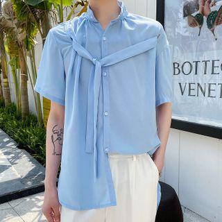 Short-sleeve Lace-up Loose-fit Shirt