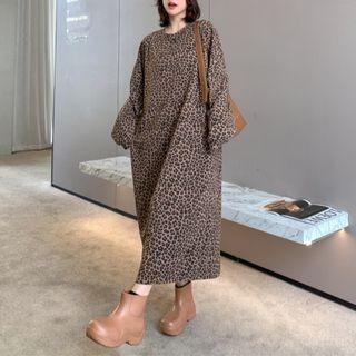 Leopard Print Midi Shift Dress