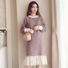 Houndstooth Mesh Panel Pullover Dress