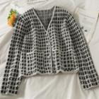Houndstooth Loose-fit Knit Cardigan With Pockets White - One Size