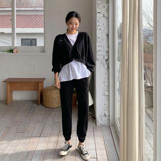 Set: Inset T-shirt Cropped Pullover + Sweatpants