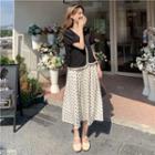 Short-sleeve Top / Dotted Midi A-line Skirt