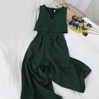 V-neck Sleeveless Top + High-waist Pants Set
