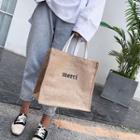 Lettering Linen Tote Bag Khaki - One Size