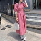 Puff-sleeve Heart Print Maxi Dress Pink - One Size