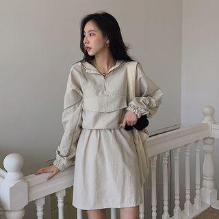 Set: Drawcord-hem Anorak Hoodie + A-line Skirt