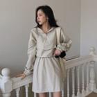 Set: Drawcord-hem Anorak Hoodie + A-line Skirt