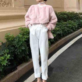 Turtleneck Striped Panel Pullover / Cropped Harem Pants