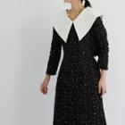 Collared Plaid Long-sleeve Sheath Dress As Shown In Figure - One Size