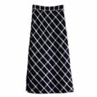 Plaid A-line Midi Knit Skirt