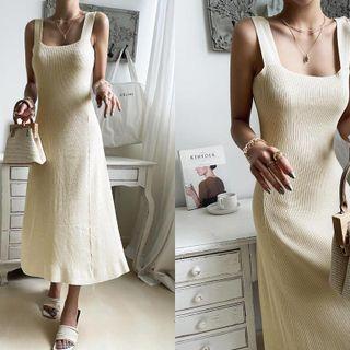 Square-neck Ribbed Tank Dress