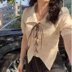 Short-sleeve Collar Lace-up Top
