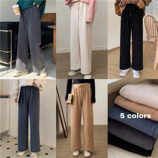 Drawstring Waist Corduroy Straight-cut Pants