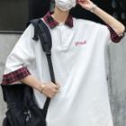 Gingham Trim Lapel Tee