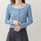 Long-sleeve Button Cropped T-shirt