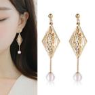 925 Sterling Silver Perforated Rhombus Dangle Earring Cut Out Leaf - Gold - One Size