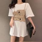 Elbow-sleeve Plain T-shirt / Buckled Camisole Top