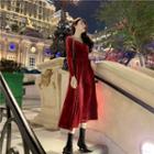 Long-sleeve Shirred Midi A-line Dress