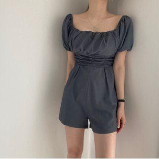 Puff-sleeve Square-neck Playsuit