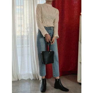 Stand-collar Textured Sheer Blouse