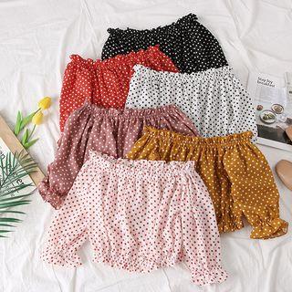 Boatneck Dotted Chiffon Crop Top