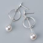 925 Sterling Silver Faux Pearl Geometric Dangle Earring 1 Pair - S925 Silver - As Shown In Figure - One Size