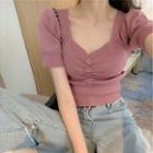 Short-sleeve Button-up Detail Knit Top