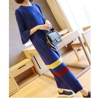 Striped 3/4 Sleeve Maxi Sweater Dress