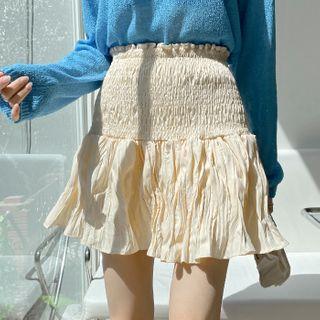 Smocked Crinkled Miniskirt