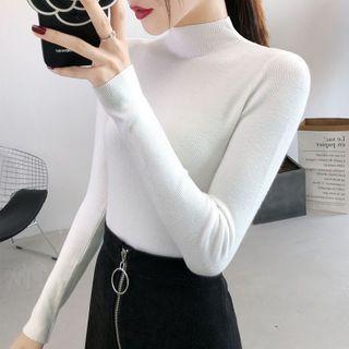 Plain Mock-neck Long-sleeve Knitted Top