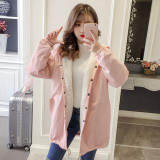 Dog Print Fleece-lined Hooded Coat
