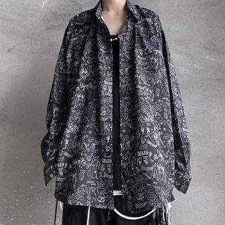 Graffiti Print Button Jacket