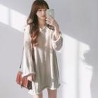 Ribbed V-neck Long-sleeve Knit Dress