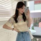 Short-sleeve Floral Knit Top / Camisole Top