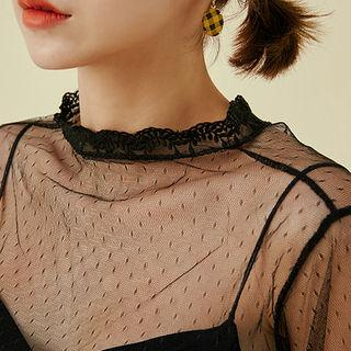 Ruffle-cuff Dot Mesh Top