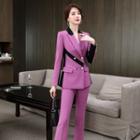 Set: Paneled Double-breasted Blazer + Straight-cut Pants