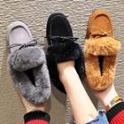 Furry-trim Bow Accent Loafers