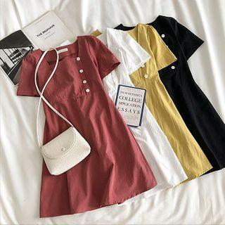 Plain Square-neck Long-sleeve Dress